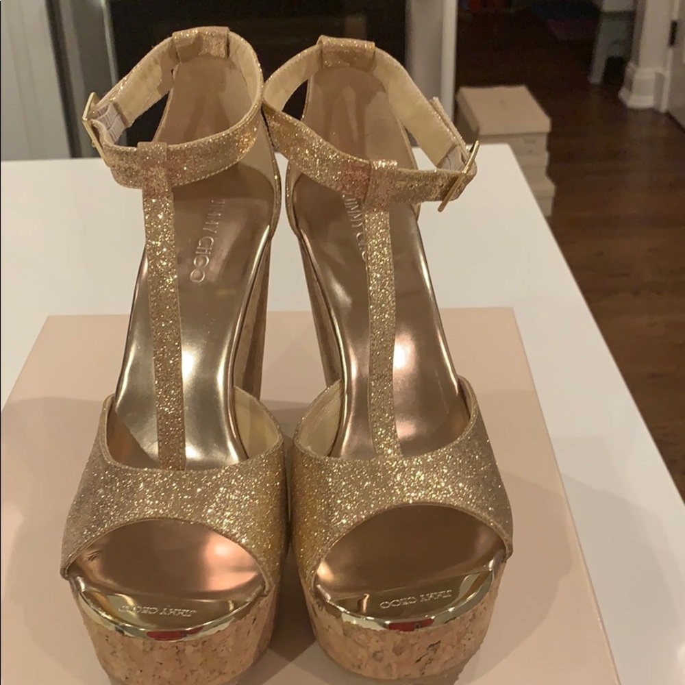 NWT Authentic Jimmy Choo Glitter Pela Wedge